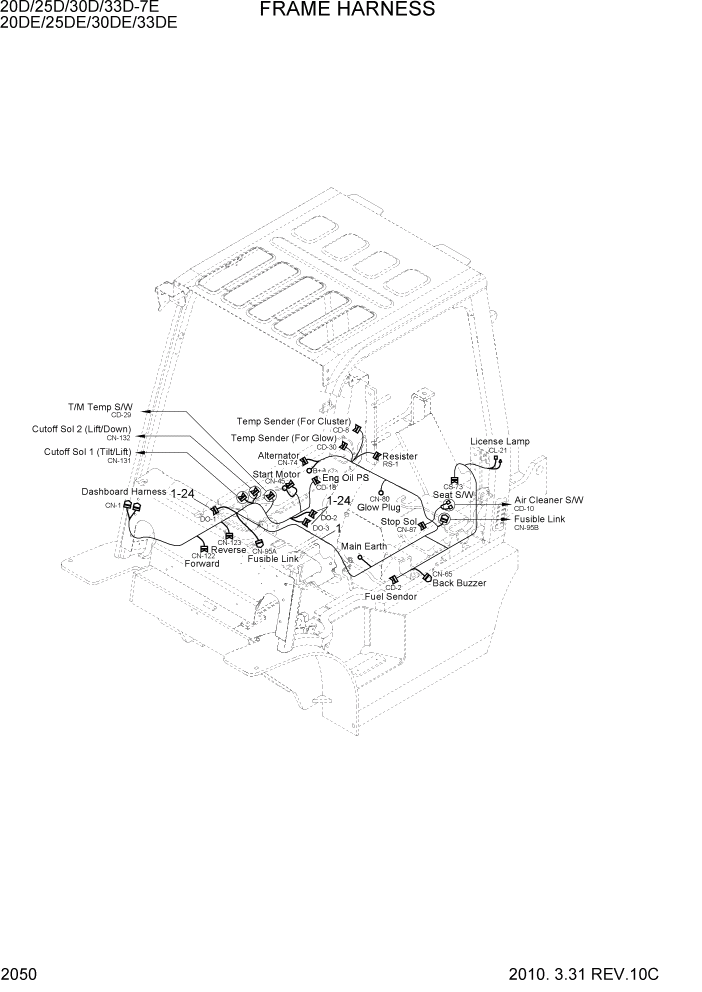 Схема запчастей Hyundai 20/25/30/33D-7E - PAGE 2050 FRAME HARNESS ЭЛЕКТРИЧЕСКАЯ СИСТЕМА