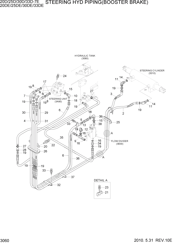 Схема запчастей Hyundai 20/25/30/33D-7E - PAGE 3060 STEERING HYD PIPING(BOOSTER BRAKE) ГИДРАВЛИЧЕСКАЯ СИСТЕМА