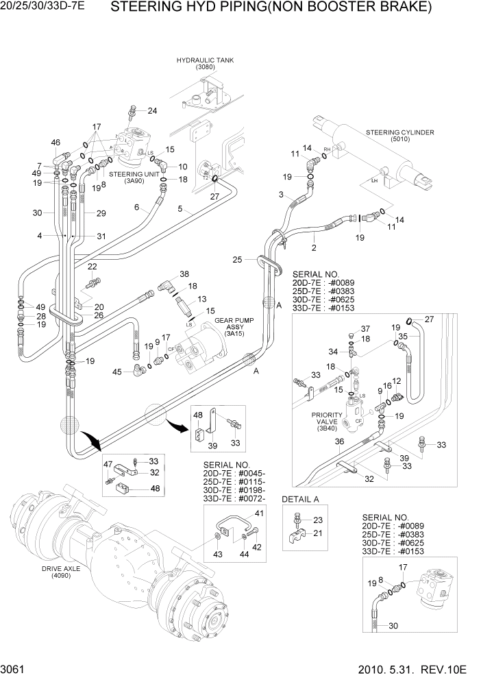 Схема запчастей Hyundai 20/25/30/33D-7E - PAGE 3061 STEERING HYD PIPING(NON BOOSTER BRAKE) ГИДРАВЛИЧЕСКАЯ СИСТЕМА