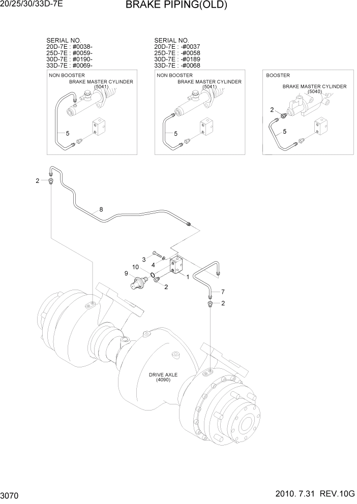 Схема запчастей Hyundai 20/25/30/33D-7E - PAGE 3070 BRAKE PIPING(OLD) ГИДРАВЛИЧЕСКАЯ СИСТЕМА