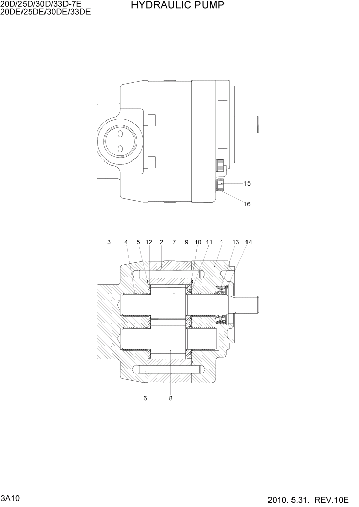 Схема запчастей Hyundai 20/25/30/33D-7E - PAGE 3A10 HYDRAULIC PUMP ГИДРАВЛИЧЕСКАЯ СИСТЕМА