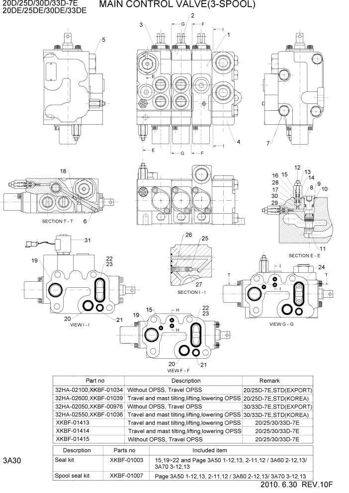 Схема запчастей Hyundai 20/25/30/33D-7E - PAGE 3A30 MAIN CONTROL VALVE(3-SPOOL) ГИДРАВЛИЧЕСКАЯ СИСТЕМА