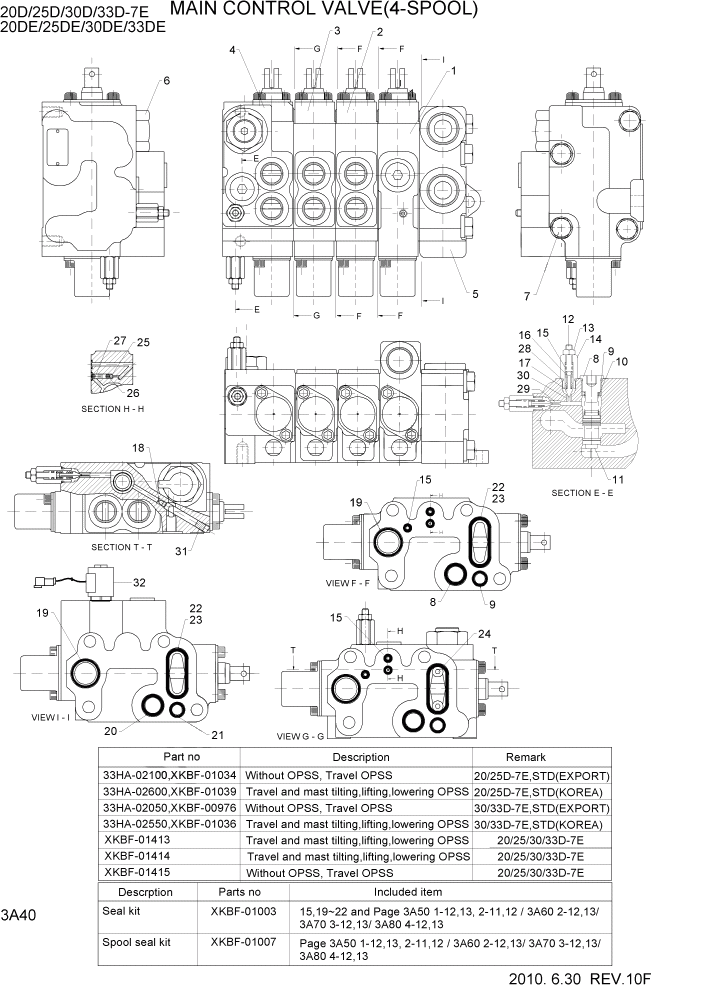 Схема запчастей Hyundai 20/25/30/33D-7E - PAGE 3A40 MAIN CONTROL VALVE(4-SPOOL) ГИДРАВЛИЧЕСКАЯ СИСТЕМА