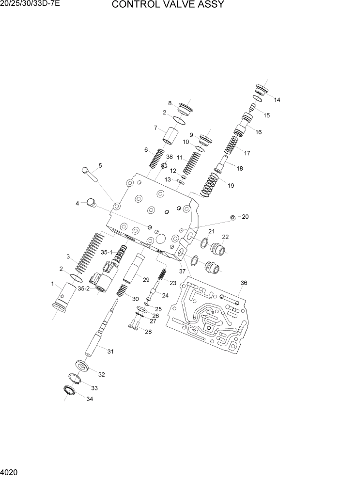 Схема запчастей Hyundai 20/25/30/33D-7E - PAGE 4020 CONTROL VALVE ASSY(OLD) СИЛОВАЯ СИСТЕМА