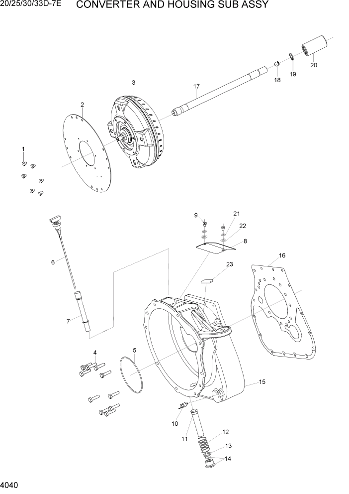 Схема запчастей Hyundai 20/25/30/33D-7E - PAGE 4040 CONVERTER & HOUSING SUB ASSY(OLD) СИЛОВАЯ СИСТЕМА