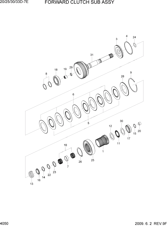 Схема запчастей Hyundai 20/25/30/33D-7E - PAGE 4050 FORWARD CLUTCH SUB ASSY(OLD) СИЛОВАЯ СИСТЕМА