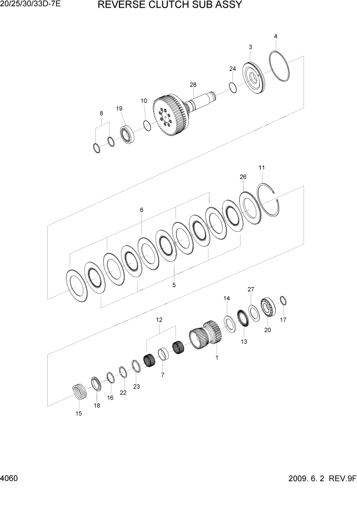 Схема запчастей Hyundai 20/25/30/33D-7E - PAGE 4060 REVERSE CLUTCH SUB ASSY(OLD) СИЛОВАЯ СИСТЕМА