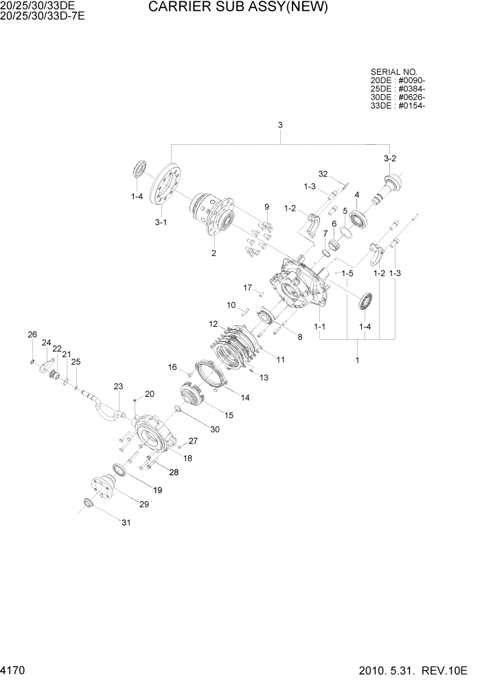 Схема запчастей Hyundai 20/25/30/33D-7E - PAGE 4170 CARRIER SUB ASSY(NEW) СИЛОВАЯ СИСТЕМА