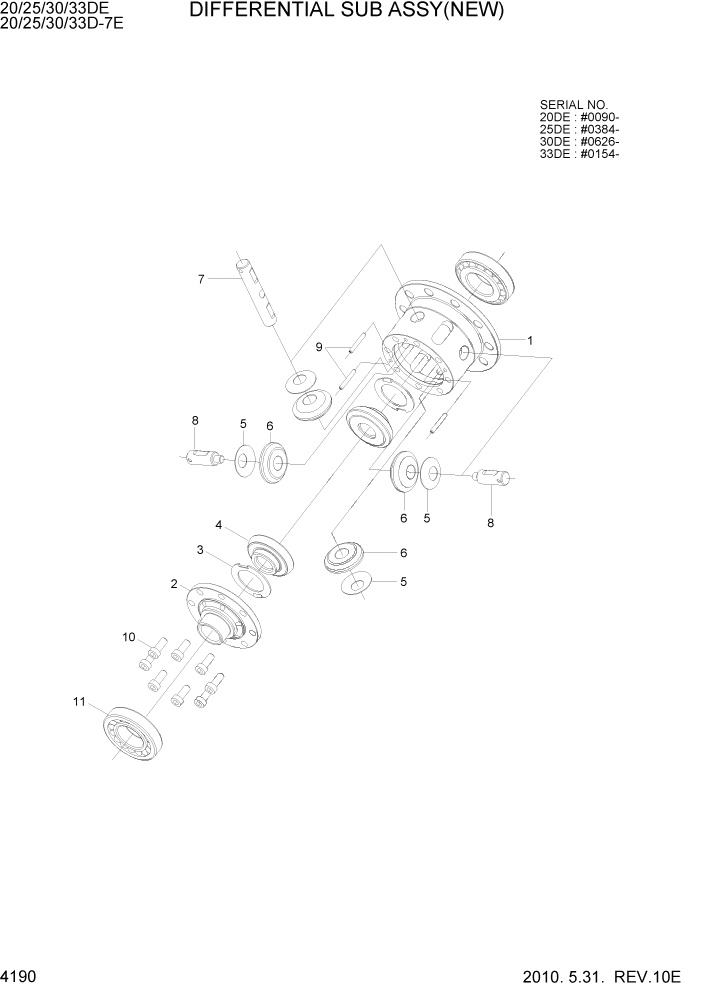 Схема запчастей Hyundai 20/25/30/33D-7E - PAGE 4190 DIFFERENTIAL ASSY(NEW) СИЛОВАЯ СИСТЕМА