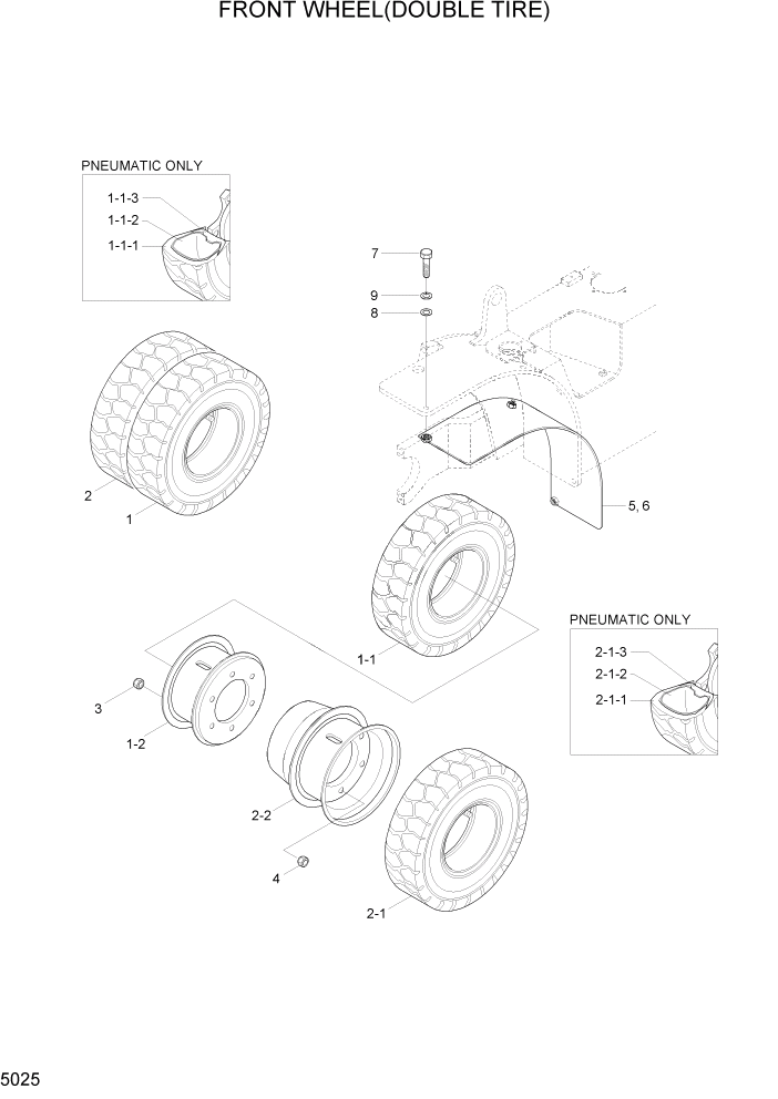 Схема запчастей Hyundai 20/25/30/33D-7E - PAGE 5025 FRONT WHEEL(DOUBLE TIRE) СИСТЕМА УПРАВЛЕНИЯ