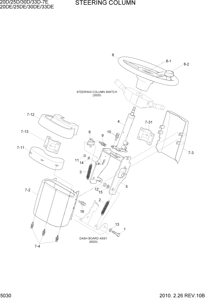 Схема запчастей Hyundai 20/25/30/33D-7E - PAGE 5030 STEERING COLUMN СИСТЕМА УПРАВЛЕНИЯ