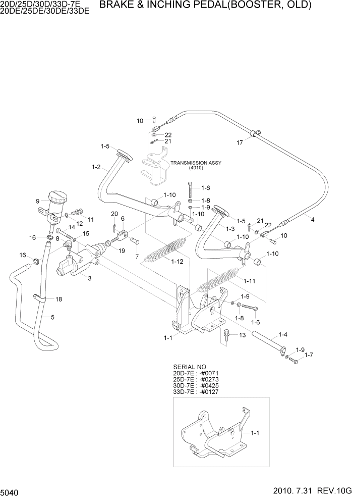 Схема запчастей Hyundai 20/25/30/33D-7E - PAGE 5040 BRAKE & INCHING PEDAL(BOOSTER, OLD) СИСТЕМА УПРАВЛЕНИЯ