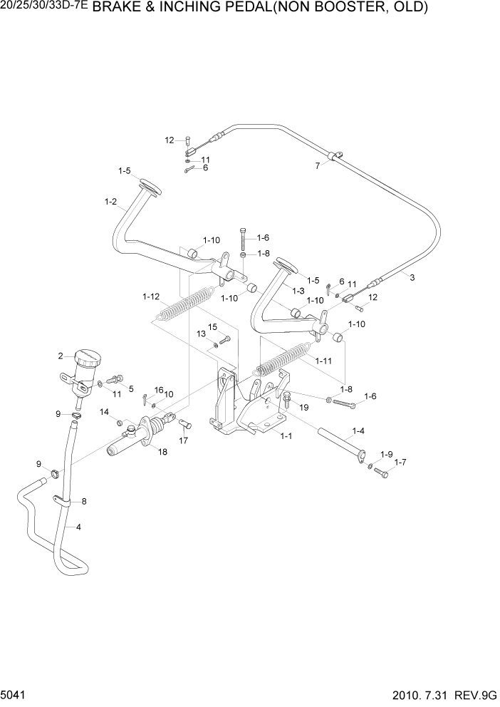 Схема запчастей Hyundai 20/25/30/33D-7E - PAGE 5041 BRAKE & INCHING PEDAL(NON BOOSTER, OLD) СИСТЕМА УПРАВЛЕНИЯ