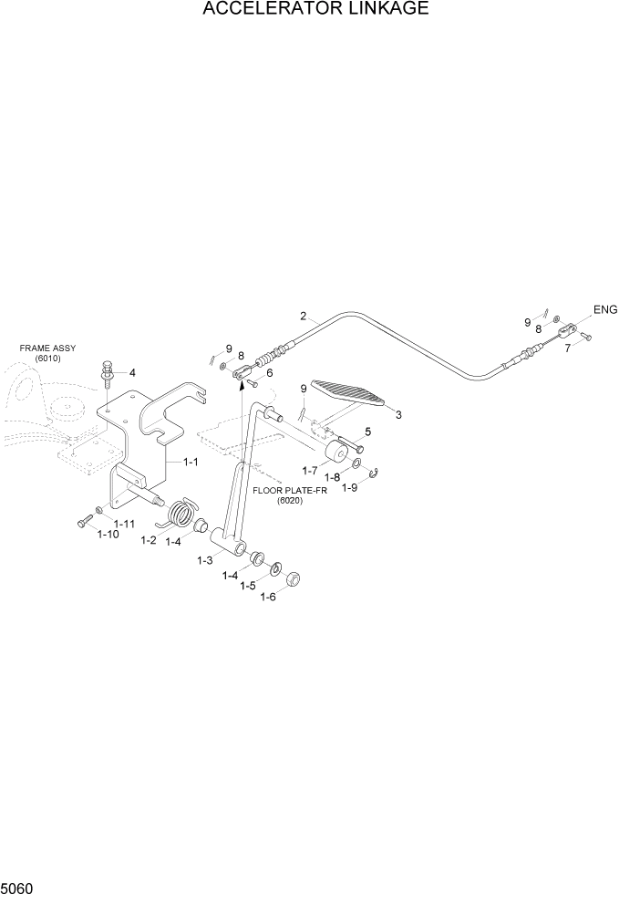 Схема запчастей Hyundai 20/25/30/33D-7E - PAGE 5060 ACCELERATOR LINKAGE СИСТЕМА УПРАВЛЕНИЯ