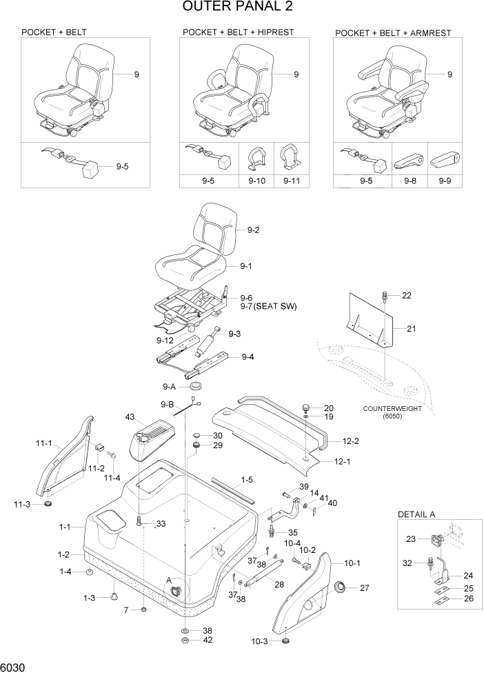 Схема запчастей Hyundai 20/25/30/33D-7E - PAGE 6030 OUTER PANEL 2 СТРУКТУРА