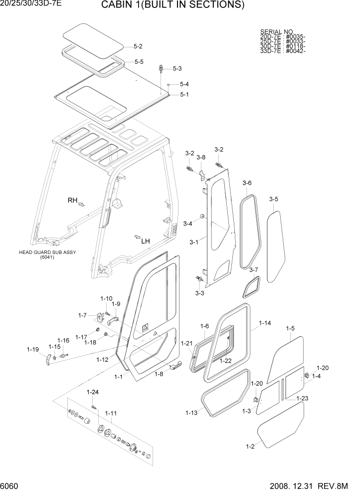 Схема запчастей Hyundai 20/25/30/33D-7E - PAGE 6060 CABIN 1(BUILT IN SECTIONS) СТРУКТУРА