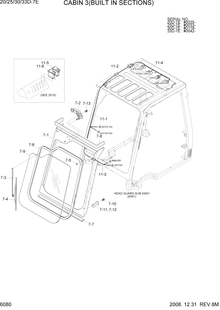 Схема запчастей Hyundai 20/25/30/33D-7E - PAGE 6080 CABIN 3(BUILT IN SECTIONS) СТРУКТУРА