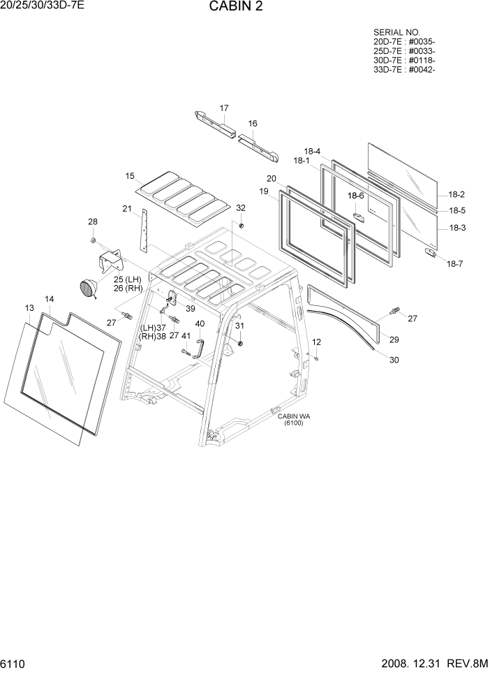 Схема запчастей Hyundai 20/25/30/33D-7E - PAGE 6110 CABIN 2 СТРУКТУРА