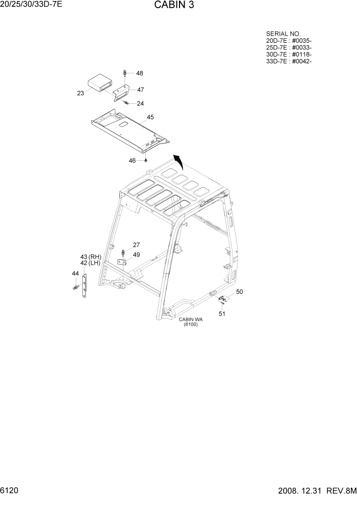 Схема запчастей Hyundai 20/25/30/33D-7E - PAGE 6120 CABIN 3 СТРУКТУРА