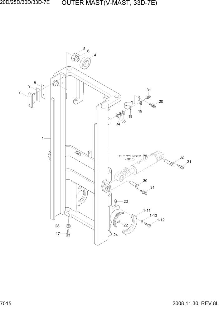 Схема запчастей Hyundai 20/25/30/33D-7E - PAGE 7015 OUTER MAST(V-MAST, 33D-7E) РАБОЧЕЕ ОБОРУДОВАНИЕ