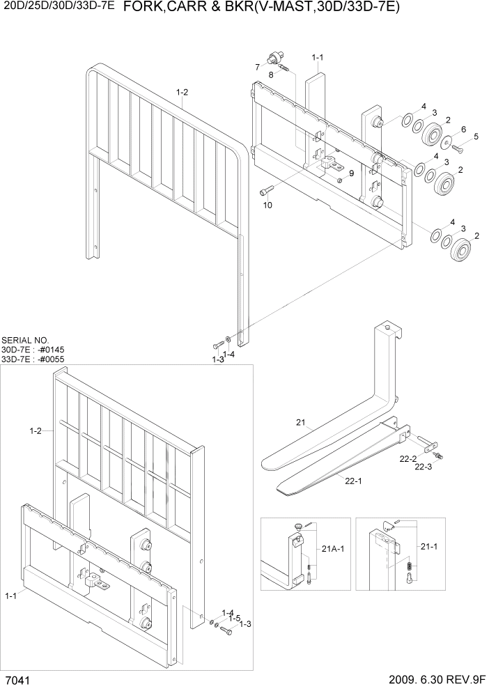 Схема запчастей Hyundai 20/25/30/33D-7E - PAGE 7041 FORK,CARR & BKR(V-MAST, 30/33D-7E) РАБОЧЕЕ ОБОРУДОВАНИЕ