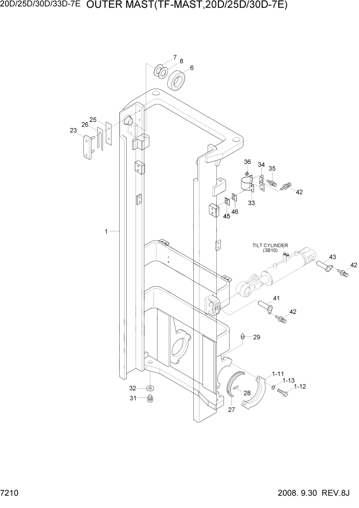 Схема запчастей Hyundai 20/25/30/33D-7E - PAGE 7210 OUTER MAST(TF-MAST, 20/25/30D-7E) РАБОЧЕЕ ОБОРУДОВАНИЕ