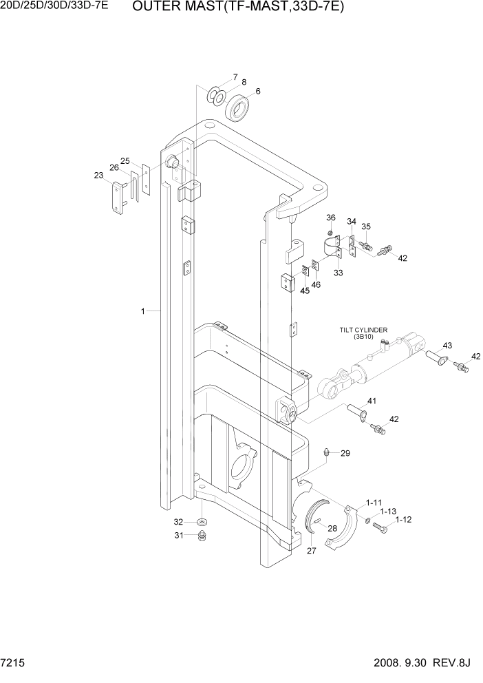 Схема запчастей Hyundai 20/25/30/33D-7E - PAGE 7215 OUTER MAST(TF-MAST, 33D-7E) РАБОЧЕЕ ОБОРУДОВАНИЕ