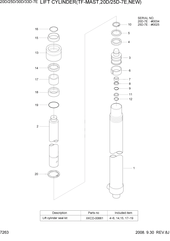 Схема запчастей Hyundai 20/25/30/33D-7E - PAGE 7263 LIFT CYLINDER(TF-MAST,20D/25D-7E,NEW) РАБОЧЕЕ ОБОРУДОВАНИЕ