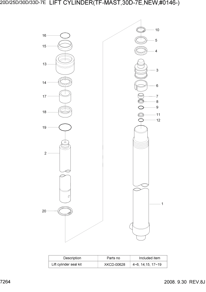 Схема запчастей Hyundai 20/25/30/33D-7E - PAGE 7264 LIFT CYLINDER(TF-MAST,30D-7E,NEW,#0146-) РАБОЧЕЕ ОБОРУДОВАНИЕ