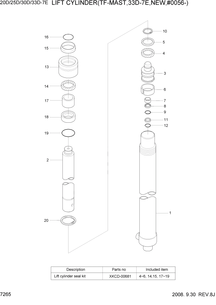 Схема запчастей Hyundai 20/25/30/33D-7E - PAGE 7265 LIFT CYLINDER(TF-MAST,33D-7E,NEW,#0056-) РАБОЧЕЕ ОБОРУДОВАНИЕ