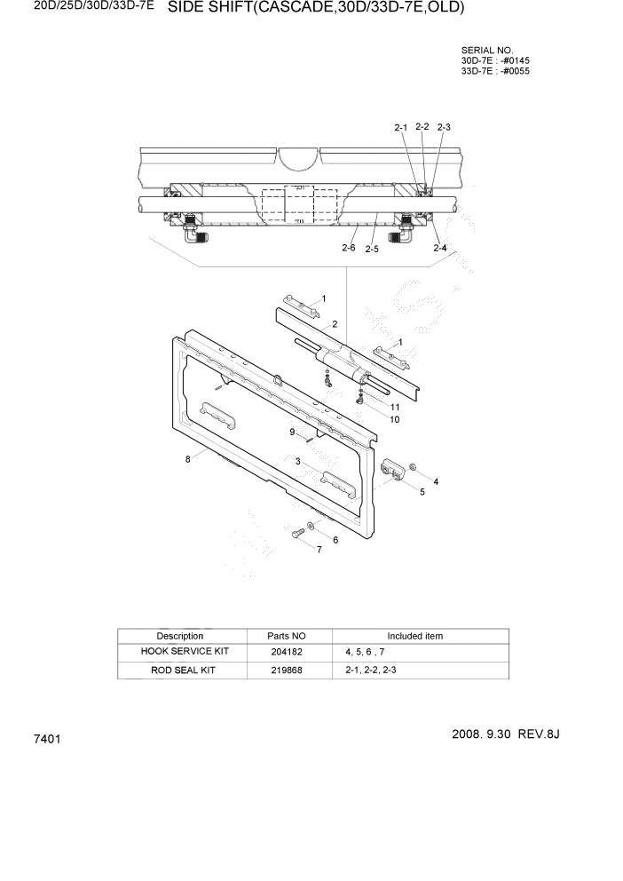 Схема запчастей Hyundai 20/25/30/33D-7E - PAGE 7401 SIDE SHIFT(CASCADE,30D/33D-7E,OLD) РАБОЧЕЕ ОБОРУДОВАНИЕ