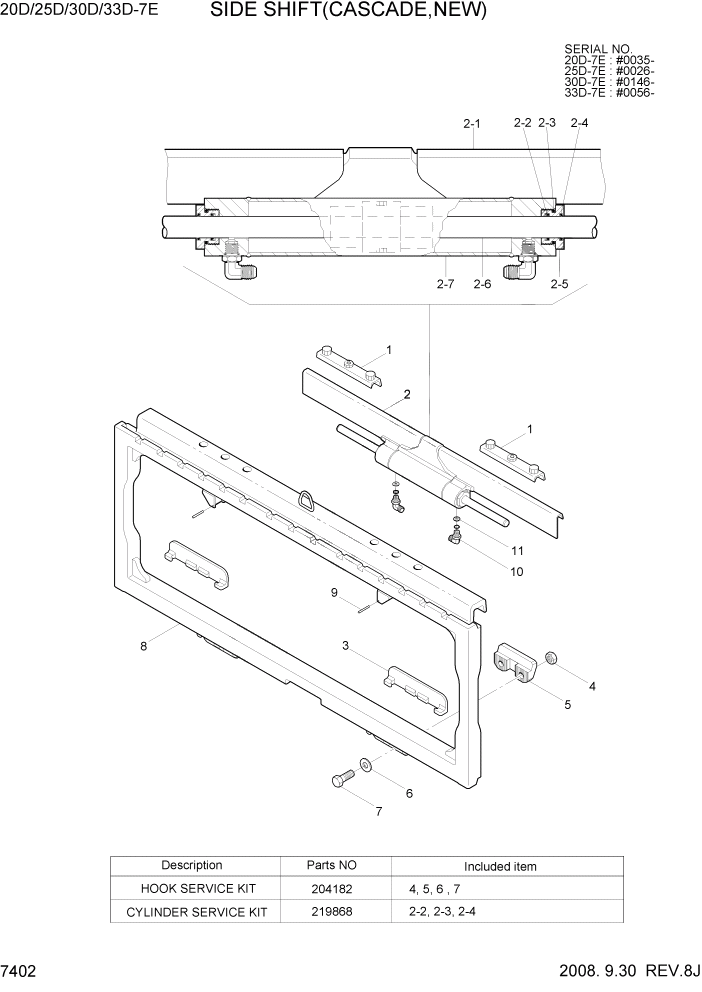 Схема запчастей Hyundai 20/25/30/33D-7E - PAGE 7402 SIDE SHIFT(CASCADE,NEW) РАБОЧЕЕ ОБОРУДОВАНИЕ