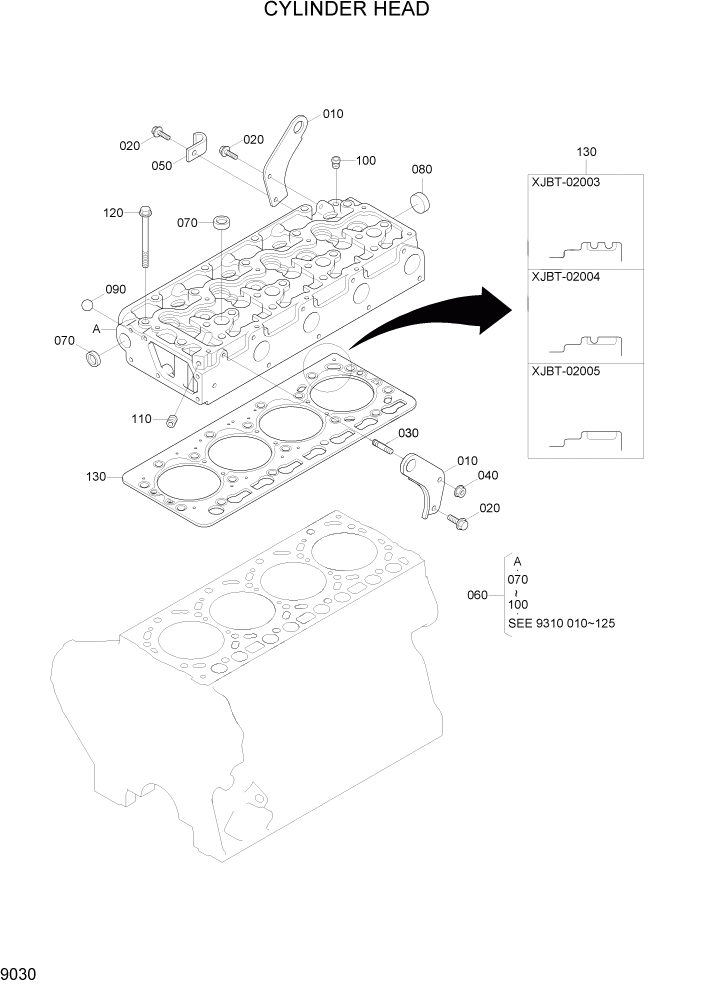 Схема запчастей Hyundai 20/25/30/33D-7E - PAGE 9030 CYLINDER HEAD ДВИГАТЕЛЬ БАЗА