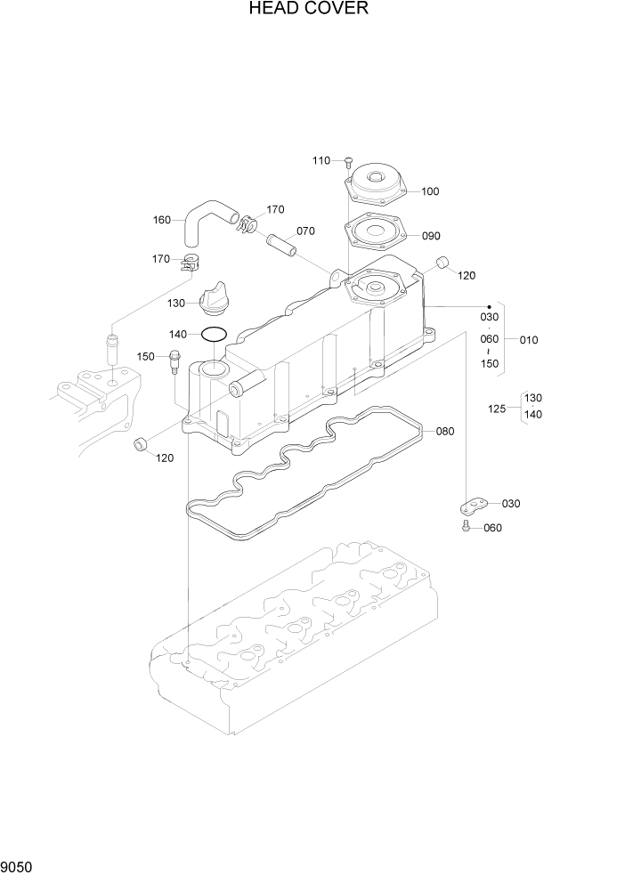 Схема запчастей Hyundai 20/25/30/33D-7E - PAGE 9050 HEAD COVER ДВИГАТЕЛЬ БАЗА