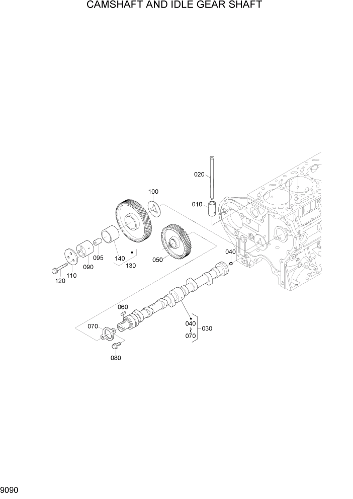 Схема запчастей Hyundai 20/25/30/33D-7E - PAGE 9090 CAMSHAFT AND IDLE GEAR SHAFT ДВИГАТЕЛЬ БАЗА