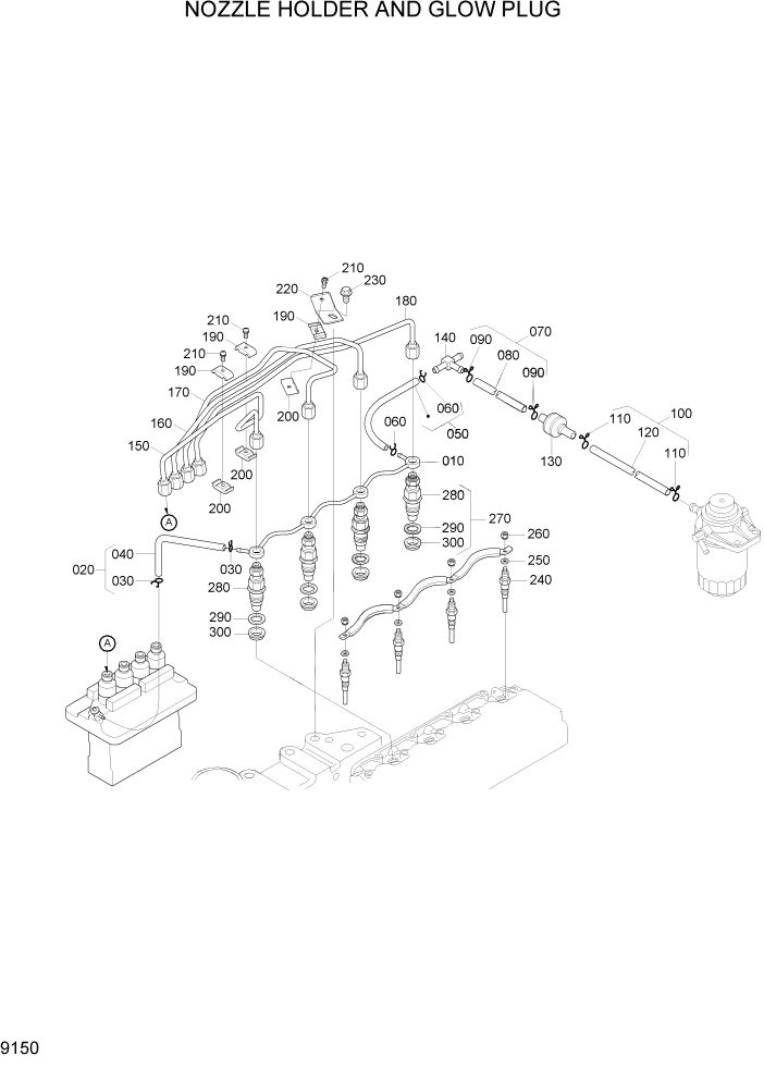 Схема запчастей Hyundai 20/25/30/33D-7E - PAGE 9150 NOZZLE HOLDER AND GLOW PLUG ДВИГАТЕЛЬ БАЗА