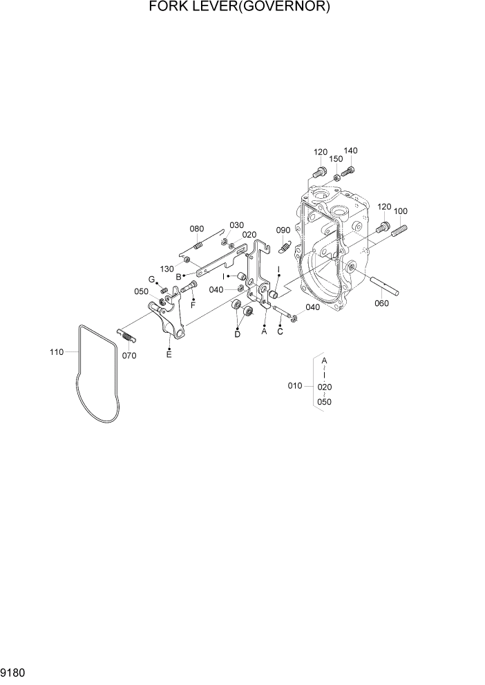 Схема запчастей Hyundai 20/25/30/33D-7E - PAGE 9180 FORK LEVER(GOVERNOR) ДВИГАТЕЛЬ БАЗА