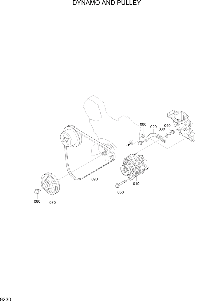 Схема запчастей Hyundai 20/25/30/33D-7E - PAGE 9230 DYNAMO AND PULLEY ДВИГАТЕЛЬ БАЗА