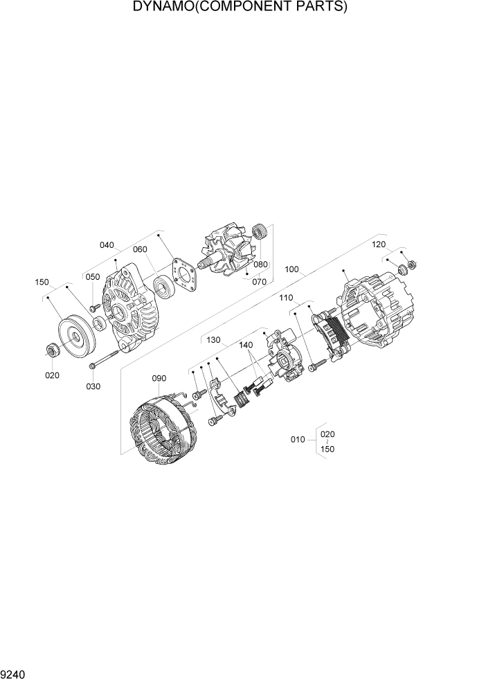 Схема запчастей Hyundai 20/25/30/33D-7E - PAGE 9240 DYNAMO(COMPONENT PARTS) ДВИГАТЕЛЬ БАЗА