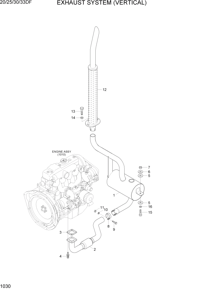 Схема запчастей Hyundai 20/25/30/33DF - PAGE 1030 EXHAUST SYSTEM(VERTICAL) СИСТЕМА ДВИГАТЕЛЯ