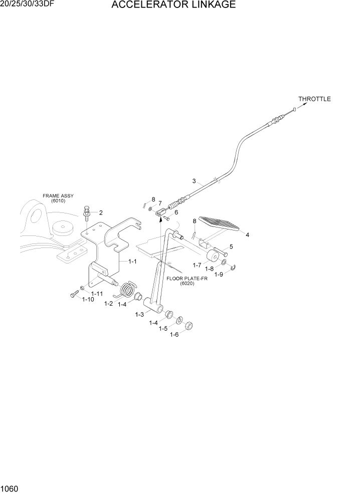 Схема запчастей Hyundai 20/25/30/33DF - PAGE 1060 ACCELERATOR LINKAGE СИСТЕМА ДВИГАТЕЛЯ