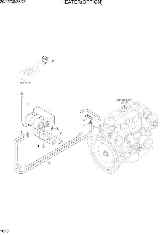 Схема запчастей Hyundai 20/25/30/33DF - PAGE 1070 HEATER(OPTION) СИСТЕМА ДВИГАТЕЛЯ