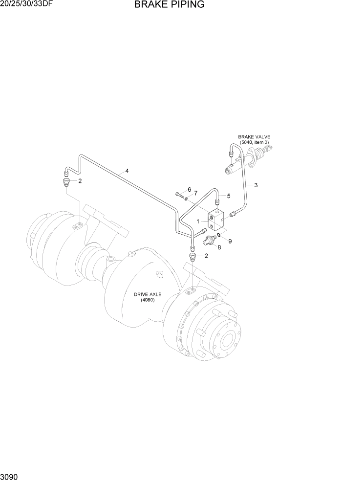 Схема запчастей Hyundai 20/25/30/33DF - PAGE 3090 BRAKE PIPING ГИДРАВЛИЧЕСКАЯ СИСТЕМА