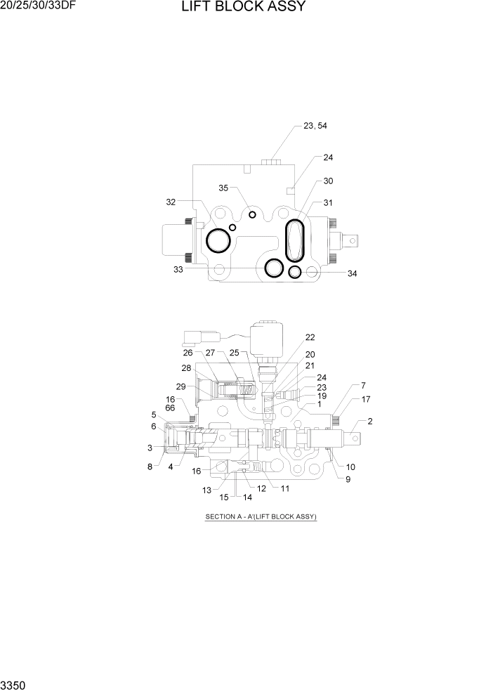 Схема запчастей Hyundai 20/25/30/33DF - PAGE 3350 LIFT BLOCK ASSY ГИДРАВЛИЧЕСКАЯ СИСТЕМА