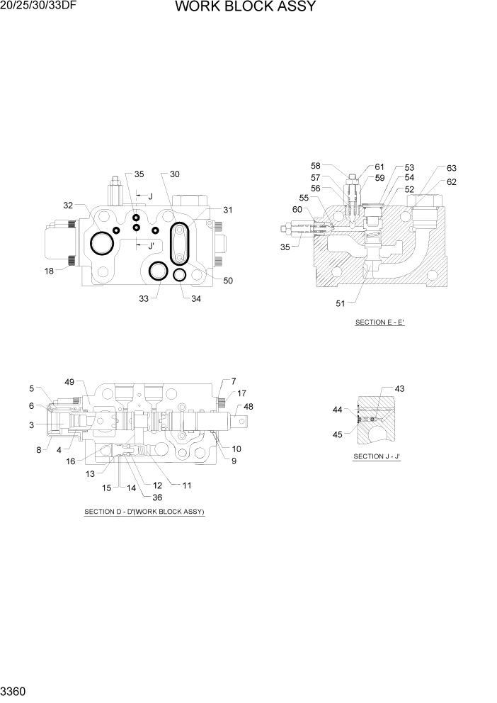 Схема запчастей Hyundai 20/25/30/33DF - PAGE 3360 WORK BLOCK ASSY ГИДРАВЛИЧЕСКАЯ СИСТЕМА