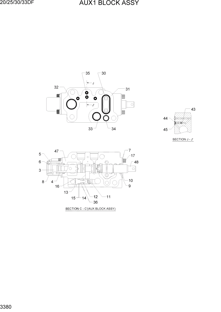 Схема запчастей Hyundai 20/25/30/33DF - PAGE 3380 AUX BLOCK ASSY ГИДРАВЛИЧЕСКАЯ СИСТЕМА