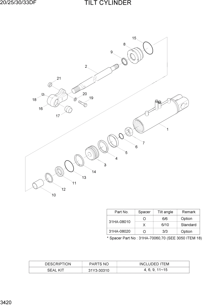 Схема запчастей Hyundai 20/25/30/33DF - PAGE 3420 TILT CYLINDER ГИДРАВЛИЧЕСКАЯ СИСТЕМА