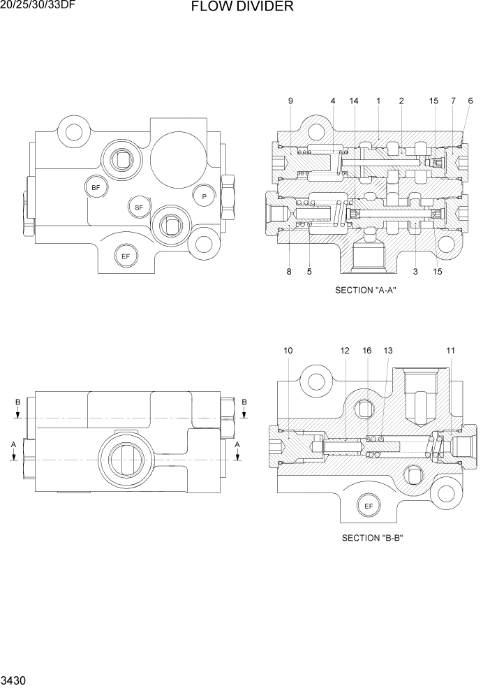 Схема запчастей Hyundai 20/25/30/33DF - PAGE 3430 FLOW DIVIDER ГИДРАВЛИЧЕСКАЯ СИСТЕМА