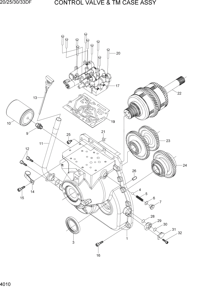 Схема запчастей Hyundai 20/25/30/33DF - PAGE 4010 CONTROL VALVE & TM CASE ASSY СИЛОВАЯ СИСТЕМА