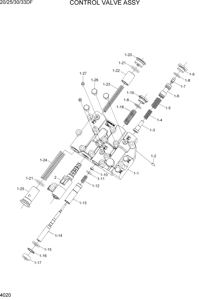 Схема запчастей Hyundai 20/25/30/33DF - PAGE 4020 CONTROL VALVE ASSY СИЛОВАЯ СИСТЕМА